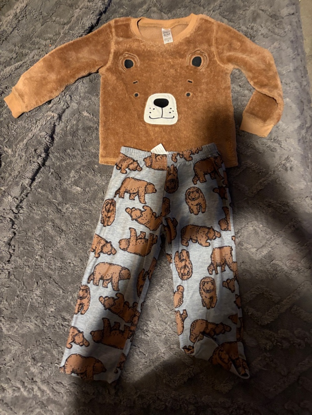 Carter's Brown Bear Plush Top with Gray Bear-Print Pajama Pants